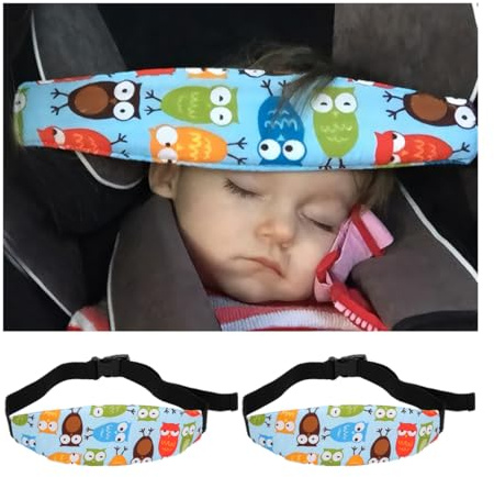 JNNJ 2 Piezas Suave Seguridad Del Bebé Asiento Del Coche De La Correa De Soporte, Banda Para La Cabeza Asiento Niño, Ajustable Asiento Del Coche Infantil Correa De Sujeción(Búho Azul)