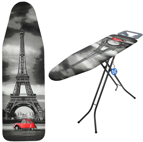 KADAX Bügelbrettbezug für Dampfbügelstation, Bügeltischbezug für knitterfreies Bügeln, Bügelbrett-Abdeckung für Dampfbügeleisen, Ersatzbügeltischbezug (Eiffelturm 144x44 cm)
