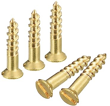 sourcing map Lot de 40 vis à bois en laiton, M2 x 10 mm, tête plate auto-taraudeuse, vis autotaraudeuses à tête fraisée pour meubles de travail du bois