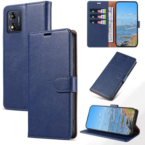 KKEIKO Funda para Motorola Moto E13, Billetera Carcasa de PU Cuero, Anti Golpes Magnético Funda con Stand Function para Motorola Moto E13, Azul
