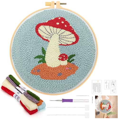 JSRQT Kit Punch Needle Debutant Pilz Stanznadel Stickerei Starter Kit Punch Needle Stickerei Set für Kinder Erwachsene Embroidery Starter Kits Punch Needle Anfänger Handarbeit Set