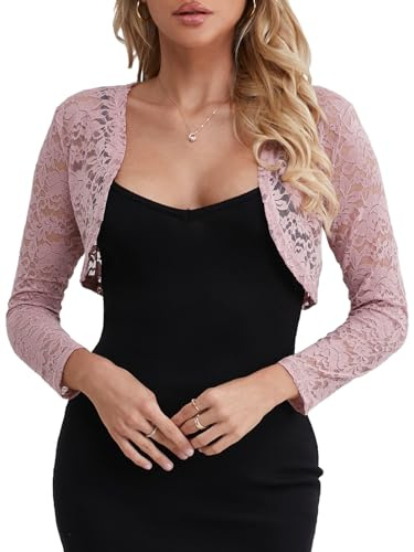 fuinloth Bolero Encaje Mujer Shrug Elegante para Fiestas Bodas Verano Toreras Rosa M 38-40