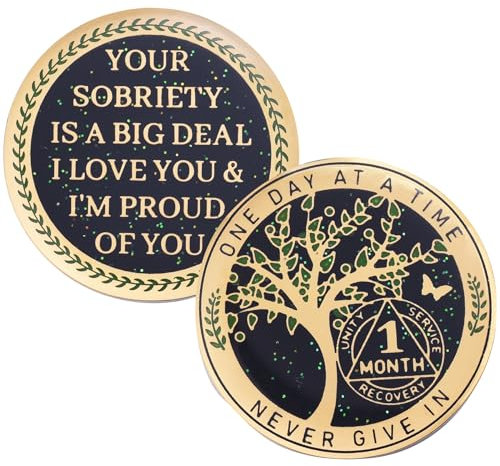 Moneda de sobriedad de un mes, chips AA y medallones, monedas de recuperación del árbol de la vida, símbolo de aniversario de 30 días, regalos de sobriedad para hombres y mujeres, alcohólicos, regalos
