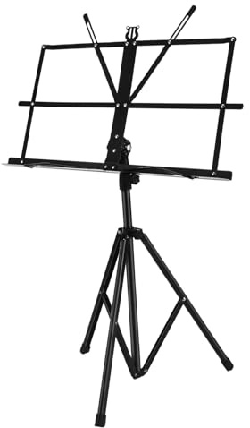 Klappbarer Notenständer Tragbar Robust Höhenverstellbar Schwarz | Musikprobe und Auftritt, Winkel Anpassbar, 650 bis 1350mm, Eisen mit Gummi und Pp