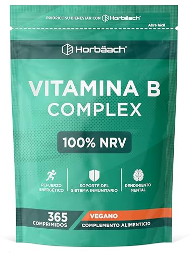 Vitamin B Komplex Hochdosiert | Alle 8 B-Vitamine: B1, B2, B3, B5, B6, B7, B9 und B12 | 1 Jahr Vorrat - 365 Vegane Tabletten | von Horbaach