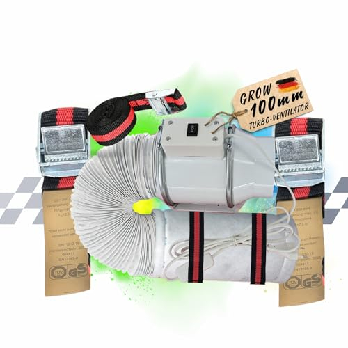 TronicXL Turbo Abluft Set Grow 100mm leise mit Aufhängung Belüftungsset für Growbox Aktivkohlefilter Lüfter Abluftlüfter Abluftschlauch mit Kabel Schalter kompatibel mit Homebox Spiderfarmer etc