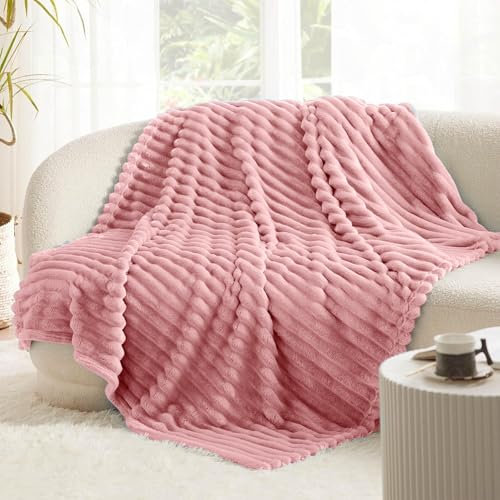 Kuscheldecke Flauschig 180x200 cm, Rosa Decke Flauschig, Cord Plüschdecke Blanket, Warme Dicke Sofadecken Geschenk, Weich Kuschelige Tragbare Decke für Wohnzimmer, Sofa, Schlafzimmer