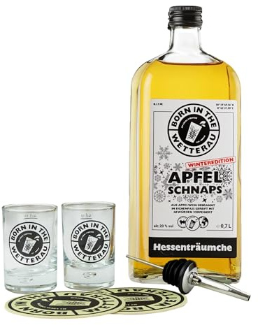 BitW Winter Schnaps Set | Apfelschnaps Winteredition | Apfelschnapsglas 4cl | Ausgießer | Born in the Wetterau