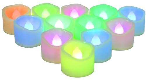 CANDLE CHOICE Color Changing Battery Operated Flameless Tea Lights Bright Flickering LED Tealight Votive Candles Wedding Party Table Centerpieces Halloween Christmas Decorations Batteries Incl 12 Pack