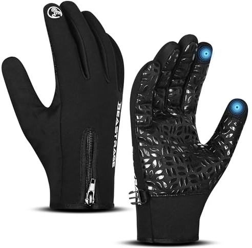 BEAST RAGE Men's Winter Cycling Gloves-Touchscreen, Waterproof,Windproof Thermal Gloves with Insulated Soft Fleece Lining,Non-Slip Grip for Cycling,Running,Skiing,Hiking,Outdoor Activities (Black, M)