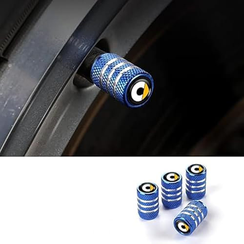 IUYTGTR 4 Stück Auto Ventilkappen, für Smart Fortwo Convertible W451 2011 2007-2015 Leuchtende Reifenkappen, Mit Beschriftung Ventilkappen Auto Reifen Staubkappen,normal-Blue
