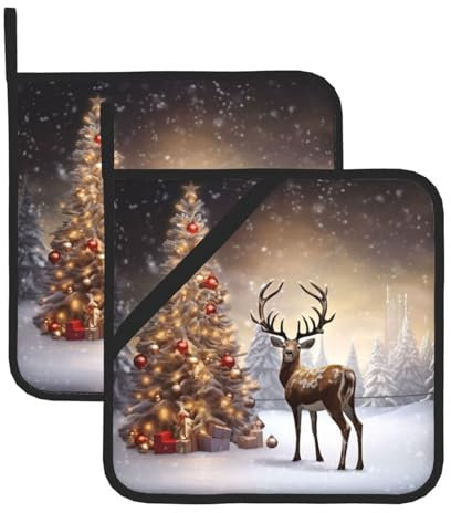 2 presine per cucina resistenti al calore, albero di Natale e renne, cuscinetti caldi per piani di lavoro, presine da forno, sottopentola da cucina, sottopentola da 20,3 cm
