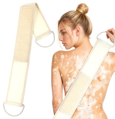 YUXIANLB Luffa Éponge pour le dos naturelle pour la douche et la salle de bain Sangle de massage en coton loofah Exfoliant efficace du corps et du dos pour massage à sec Soin quotidien de la peau