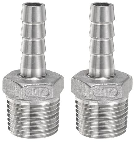 sourcing map 2pcs Stainless Steel Hose Barb Fitting 0.4 (10mm) Barbed x g 1/2 Male Pipe Fitting Air Hose Barb Fittings Coupler Thread Connector Adapter for Water Fuel