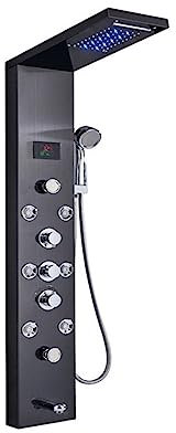 Showers for Bathrooms, Duschkranar i ny stil ，Blandare Svart duschpanel for badrum， LED-duschpelare med digital display, för badrum(Black 8009)