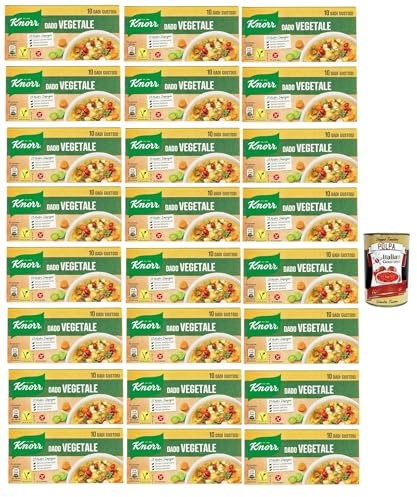 24x Knorr Dado Vegetale, dado brodo Suppen würfel Brühe 10 pz, Nachhaltige Gemüsebrühe, glutenfrei, Laktose und Konservierungsmittel, für Suppen, Gemüsebrühwürfel + Italian Gourmet polpa 400g