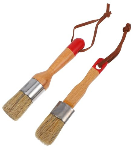 NUOBESTY 2pcs Round Paint Brushes Natural Bristle Wax and Chalk Brush Set Birch Wood Handle for DIY Art, Furniture Refinishing, and Home Wall Painting
