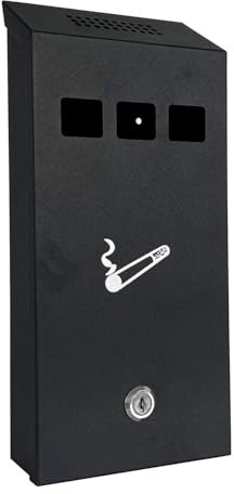 APXB Wall Mounted Metal Coated Lockable Outdoor Home Ashtray Ash Tray Cigarette Bin With Lock Powder Coated Galvanised Steel Smoking Box With A Removable Collection Box For Pub Club, Garden, Office