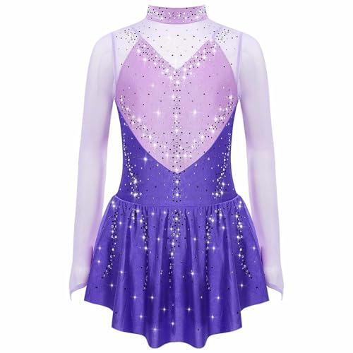 ranrann Klänning, barn, flicka, konståkning, långärmad, strass, glänsande trikåer, gymnastik, bodysuit, sport, dräkt, framträdande, 5–16 år, 5-6 �r