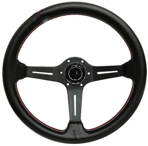 Volante Desplazado,Volante Coche Volante de Cuero Modificado for Coche, Volante de Carreras de 14 Pulgadas, Volante Universal.(Black)