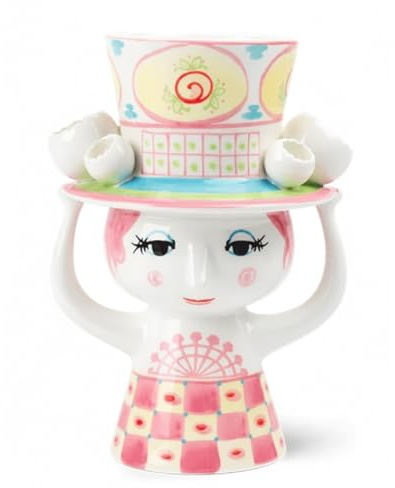 Bjørn Wiinblad Lady with Hat Vase | Hand-Painted Glazed Ceramic | Pink Yellow | 8.1 in