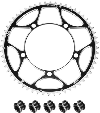 sourcing map 130BCD Fahrrad-Kettenblatt-Set, 56T, rund, schmal, breit, einzelnes Aluminium-Kettenblatt mit doppelten runden 5 Schrauben, für Rennrad, Fahrrad, 9/10/11-Gang-Ketten