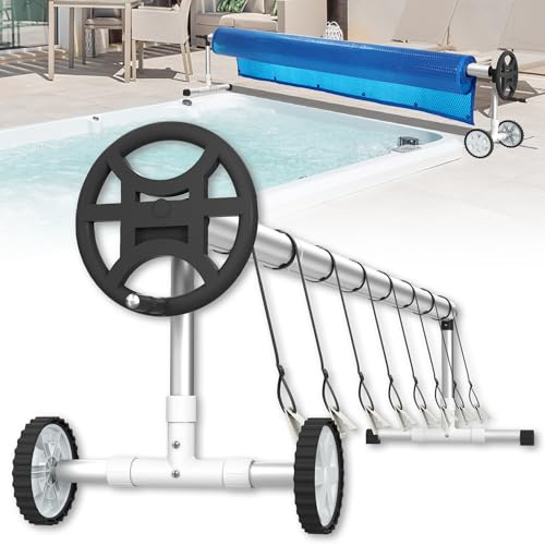 QEENTOE Mobiles Aufrollsystem mit Rädern Pool Aufroller für Solarfolie Poolplane Länge von 3m - 5,7m Aufrollvorrichtung aus Aluminium & Edelstahl Poolüberdachung Abrollvorrichtung Witterungsbeständig