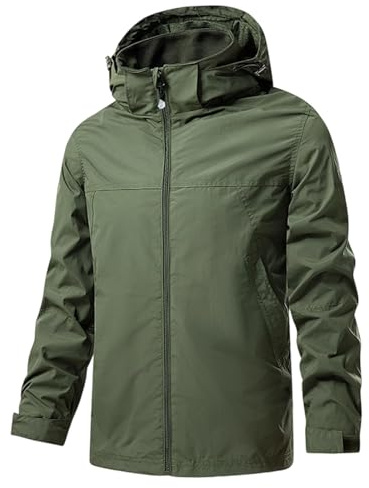 Mrat Mens Waterproof Rain Jacket Windproof Hiking Running Cycling Coats Lightweight Durable Hooded Raincoat Breathable Quick Dry Jackets Golf Fishing Mountain Camping Travelling Solid Uk Size 10-22