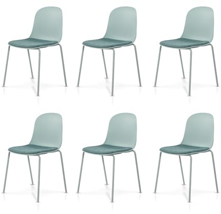 KHG 6er-Set Esszimmerstühle Küchenstuhl stapelbar, 120 kg, bis 120, Petrol | Kunststoff Sitzschale mit Polsterung & Flachgewebe, Metallgestell Ton in Ton, minimalistisches Design, für den Alltag