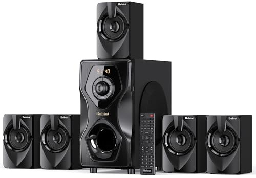 Bobtot Sistema de sonido envolvente, altavoces de cine en casa, subwoofer de 5.25 pulgadas, 700 vatios, potencia máxima 5.1/2.1, sistema de altavoces estéreo con cable, graves fuertes con entrada