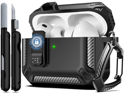 RFUNGUANGO AirPods Pro 3 Hülle Hartschale Reinigungsset, Schwarz | Schockfeste Hartschale für AirPods Pro 3 Modell 2025 mit sichtbarer Front-LED und praktischem Reinigungsset