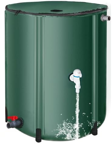 Serbatoio Acqua Piovana Pieghevole 500L 1000L Verde | Cisterna Raccolta con Rubinetto Superiore e Scarico Inferiore, Contenitore Portatile per Giardino, Irrigazione e Campeggio(132 gallons/500 L)