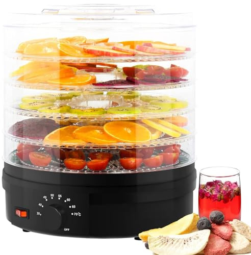 Disidratatore Alimentare da 350W - Disidratatore Domestico Compatto a 5 Strati per Frutti di Mare e Carne per Animali, Regolazione della Temperatura da 35°C a 75°C, Essiccatore Elettrico per SN Black