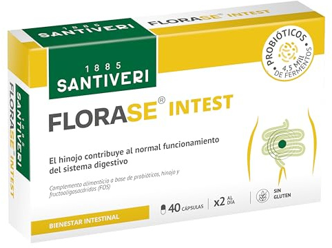 SANTIVERI - Florase Intest, Probióticos, Prebióticos e Hinojo 40 Cápsulas | Prebióticos tipo FOS | Complemento alimenticio para el bienestar intestinal