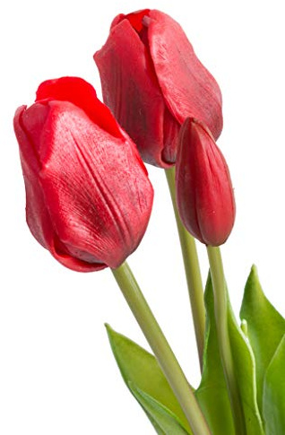 Nova-Nature künstliches Tulpenbündel mit 4 Tulpen und 3 Tulpenknospen real Touch (rot)