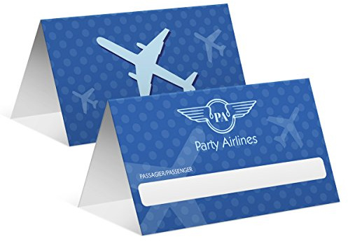 50 x Blanko Platzkarten Namenskarten Tischkarten Geburtstag Hochzeit - Flugticket in Blau