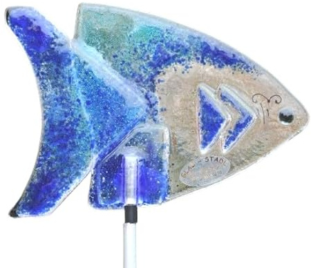 Glas Fisch Blau als Gartendeko Gartenstecker
