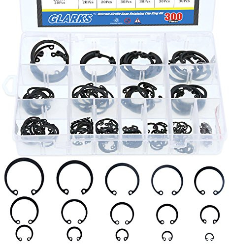 Glarks Assortiment de 300 anneaux de retenue de circlips internes métriques 15 tailles en alliage d'acier noir