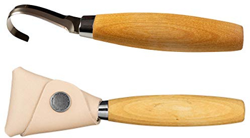 Morakniv Schnitzmesser 164 für Linkshänder mit Birkenholzgriff - Löffelschnitzmesser aus schwedischem Edelstahl mit Lederscheide - 164 mm - Profi Schnitzmesser Erwachsene - Made in Sweden