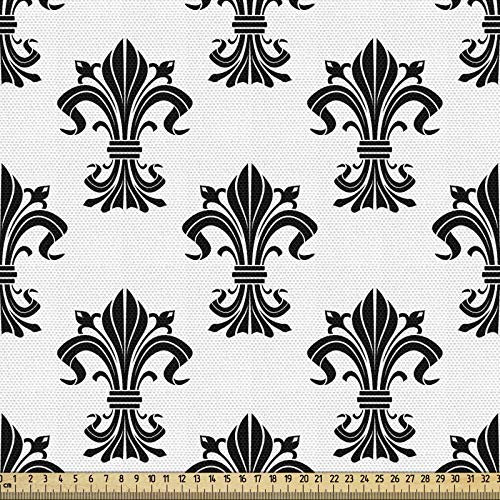 ABAKUHAUS Fleur De Lis Stoff als Meterware, Europäische Heraldik, Qualitäts Stoff Dekorativer Polster Heimtextilienstoff, 2M (148x200cm), Weiß Schwarz