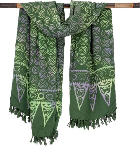 GURU SHOP Bali Batik Sarong, colgante de pared, falda envolvente, vestido de pareo, toalla de playa, hombre/mujer, verde, sintético, talla: talla única, Design 42/Green, Talla única