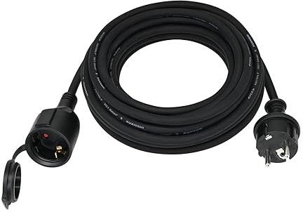 Verlängerungskabel Outdoor 5m für den Außenbereich, Gummi Verlängerung Stromkabel außen mit Schuko Stecker, IP44 Verlängerungsleitung H07RN-F 3G1,5 mm² Kabel, mit Schutzkappe, 3500W, 16A 250V, Schwarz