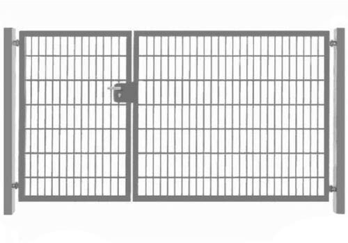 SRM Design 2-flügelig Einfahrtstor asymmetrisch verzinkt 350cm x 103cm inkl. Pfosten/Gartentor Tor Hoftor Matten-Tor