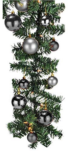 XXL Weihnachtsbeleuchtung Girlande beleuchtet Tannengirlande 100 LED Lichterkette 810 cm innen und außen inkl. 60 Christbaumkugeln Silber