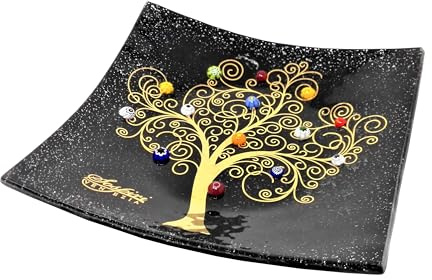 Sospiri Venezia Svuotatasche Albero della Vita in Vetro di Murano Murrine e Oro Idea Regalo Piatto Vassoio Decorativo Made Italy Portaoggetti Soprammobile Bomboniere Cerimonia 19X19 cm