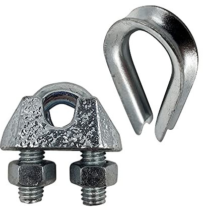 DOJA Barcelona | 25 unità Morsetti per Cavi M6 + 25 unità Redance M4 | 25 Ditali per Fune Metallica + 25 Morsetti Stendibiancheria | Morsetto Filo in Acciaio Galvanizzato per Fili per Stendere