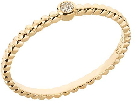 Ardeo Aurum Damenring aus 375 Gold Gelbgold mit 0,03 ct Diamant Brillant in Zargenfassung Solitär-Kugeln-Ring Verlobungsring Gr. 58