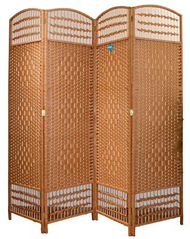 EME Biombo Ratán Separador de Ambientes 4 Paneles de 50cm Dimensión 200x180 cm (Largo x Alto) Color Chocolate. Incluye 1 Unidad Separador de Ambientes Decorativo