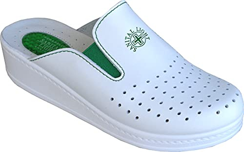 Sanital Light - Zapatilla EN Cuero por LA CASA - 1352 con Almohadilla de Gel en el talón - Blanco 38