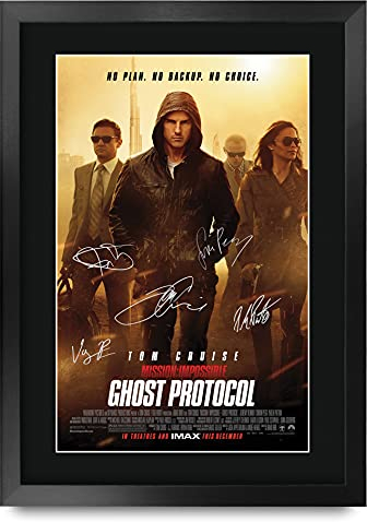 HWC Trading FR A3 Mission Impossible 4 Ghost Protocol Filmplakat Tom Cruise Geschenke Gedrucktes Poster Signiertes Autogrammbild für Film-Memorabilien-Fans - A3 gerahmt